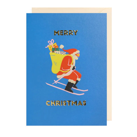 Christmas Card Santa Skiing