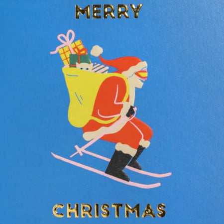 Christmas Card Santa Skiing