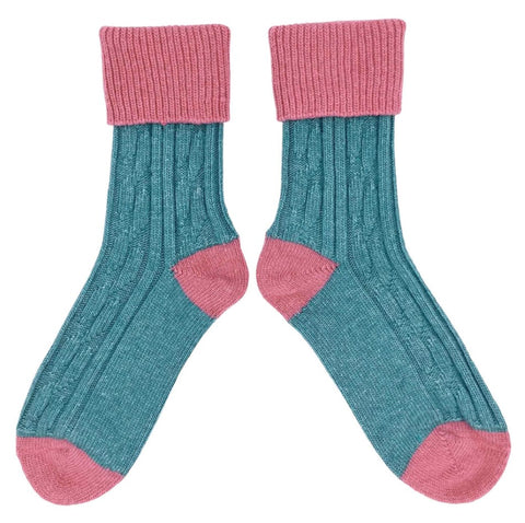 Cashmere Mix Slouch Socks Jade Dusky Pink