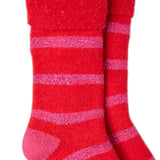 Glitter Stripe Slipper Socks Pink/Red