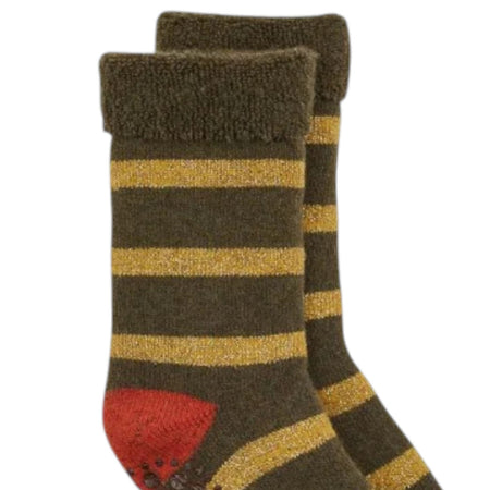 Glitter Stripe Slipper Socks Gold/Khaki