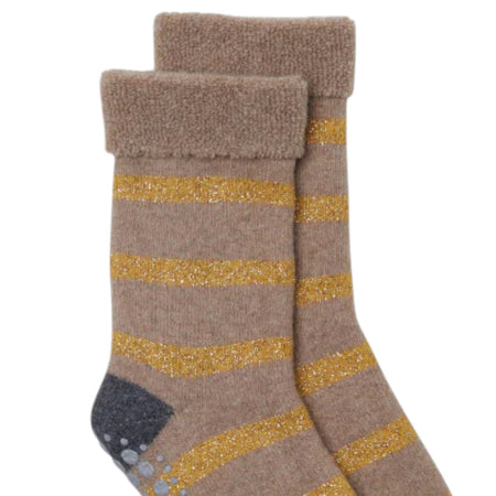Glitter Stripe Slipper Socks Camel/Gold