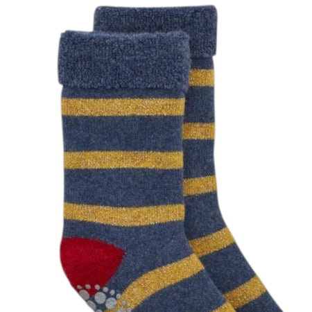 Glitter Stripe Slipper Socks Gold/Blue
