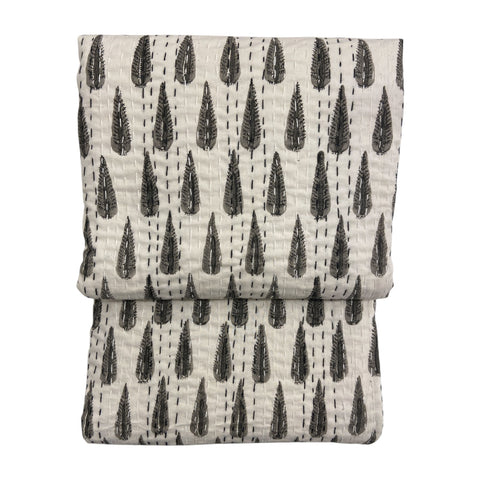 Throw Kantha Block Print Grey Tree