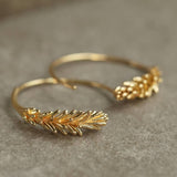 Hoop Earrings Gold Tiny Leaf Hoop