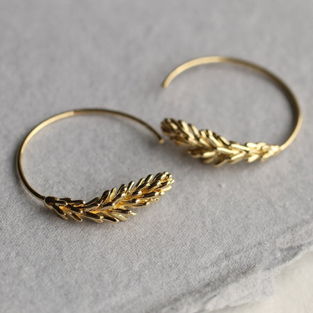 Hoop Earrings Gold Tiny Leaf Hoop