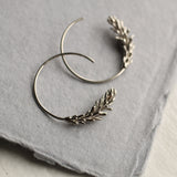 Hoop Earrings Silver Tiny Leaf Hoop