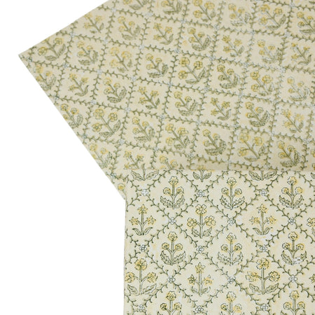 Wrapping Paper Sheet Hand Block Printed Floral Lattice Buttercream