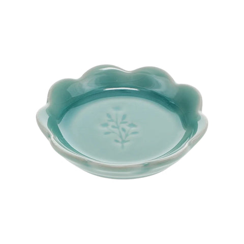 Ceramic Trinket Dish Scalloped Edge Blue