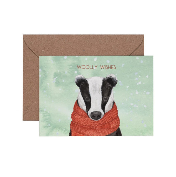 Christmas Card Woolly Wishes Badger