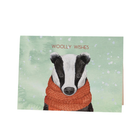 Christmas Card Woolly Wishes Badger