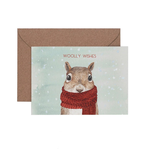 Christmas Card Woolly Wishes Squirrel