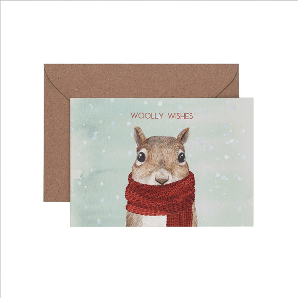 Christmas Card Woolly Wishes Squirrel