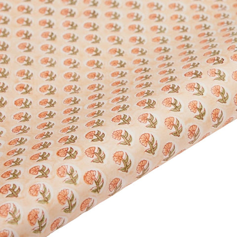 Wrapping Paper Sheet Hand Block Printed Daisy Coral