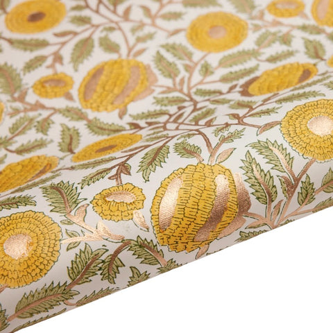 Wrapping Paper Sheet Hand Block Printed Marigold Glitz Sunshine