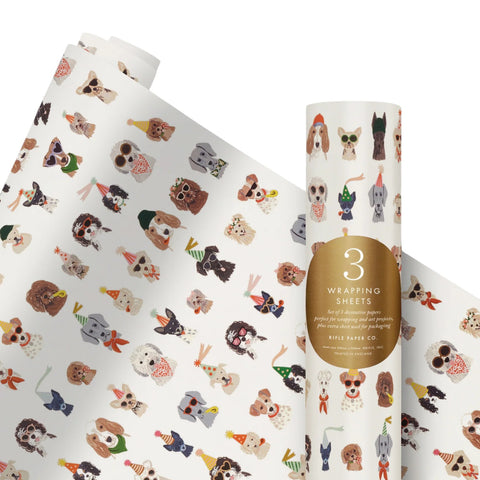 Wrapping Paper Set Of 3 Sheets Party Pups