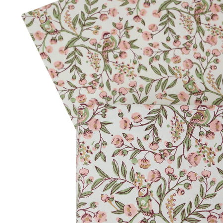 Wrapping Paper Sheet Hand Block Printed Song Birds Blush