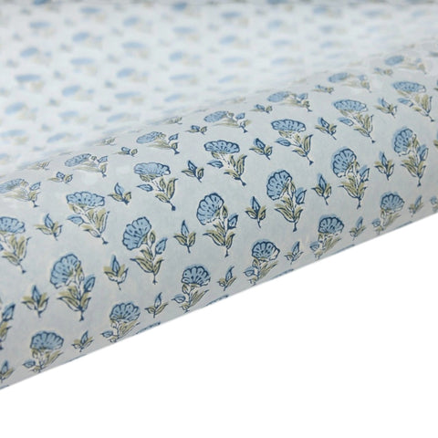 Wrapping Paper Sheet Hand Block Printed Ditsy Floral Blue Stone
