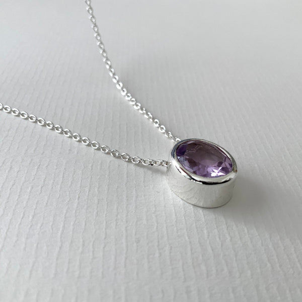 Necklace Silver Large Oval Amethyst