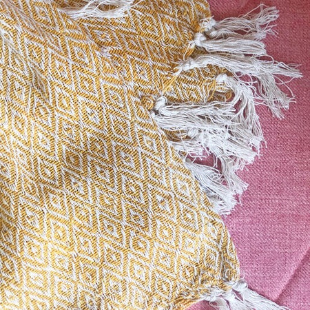 Blanket Throw Mustard Yellow Herringbone Recycled Yarn