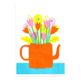 Print A4 Risograph Teapot Flowers