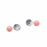 Stud Earrings Silver Coin Charm Swarovski Coral Pink Bead