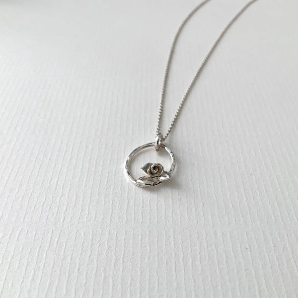 Necklace Silver Rose On Hoop