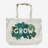 Cotton over the shoulder bag with plant illustration with the text 'Grow' in the centre.
