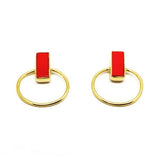 Earrings Red Coral Oval Stud Earrings