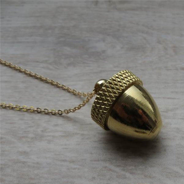 Locket Necklace Brass And Gold Acorn