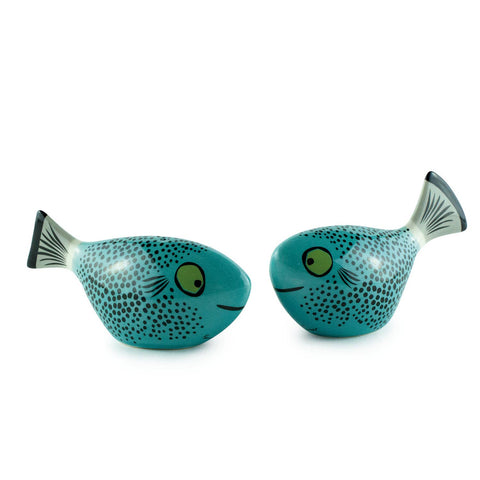 Fish Stoneware Salt And Pepper Shakers Teal Blue