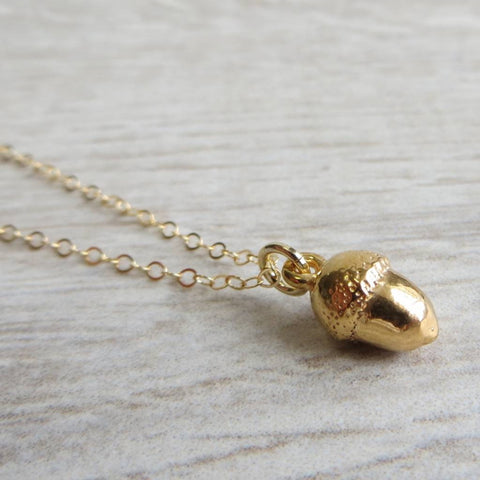 Baby gold plated acorn charm necklace