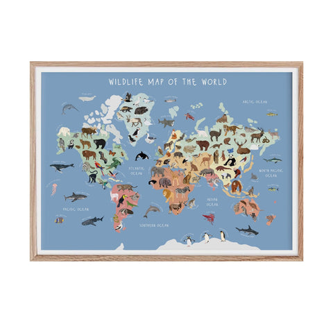 World Map Wildlife A3 Print