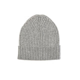 Grey Wool Ribbed Beanie Hat