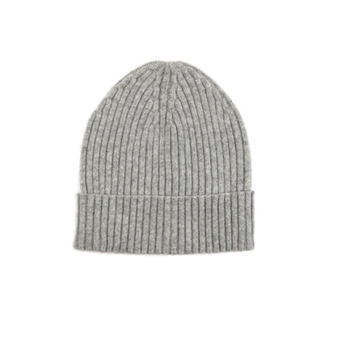 Grey Wool Ribbed Beanie Hat