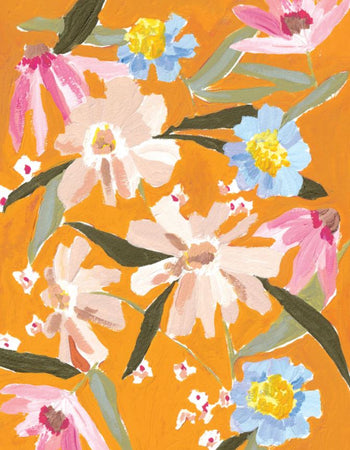 Floral Print A3 Orange Blooms
