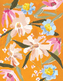 Floral Print A3 Orange Blooms