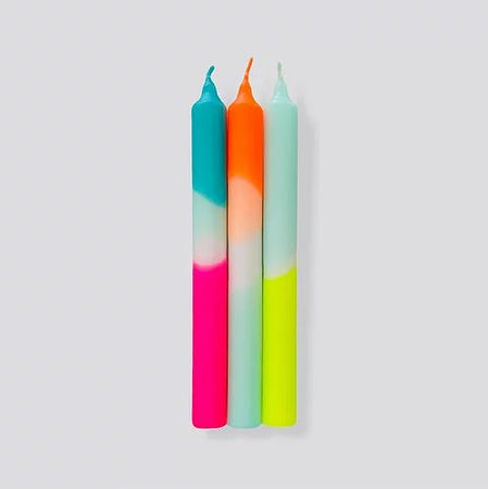 Candles Set Of 3 Dip Dye Neon Rainbow Kisses