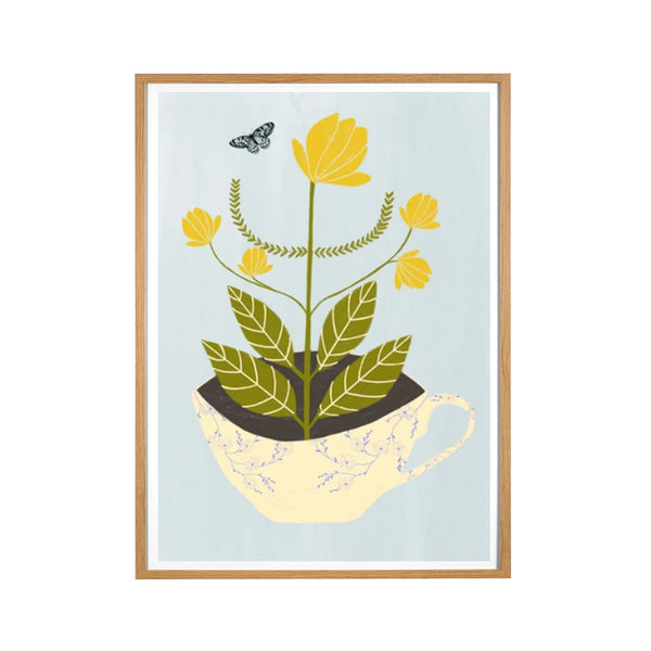 Yellow Flowers And Tea Cup A5 Print