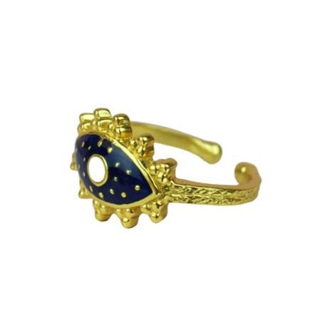 Blue Enamel Eye Adjustable Gold Plated Ring