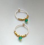 Green Onyx Gold Wire Hoop Earrings