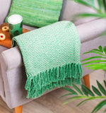 Blanket Throw Leaf Green Yellow Herringbone Recycled Yarn