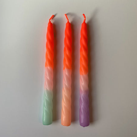 Candle Twisted Set Of 3 Dip Dye Neon Ice Cream Orange
