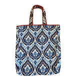 Tote Bag Cotton Kantha Quilted Reversable Block Print Coral Blue