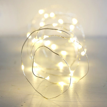 String Lights Silver Wire Battery Operated