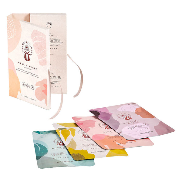 Cardboard ribbon tie box containing 4 sheet face masks