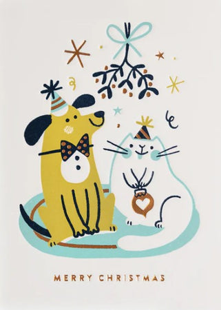 Christmas Card Cat And Dog Mistletoe