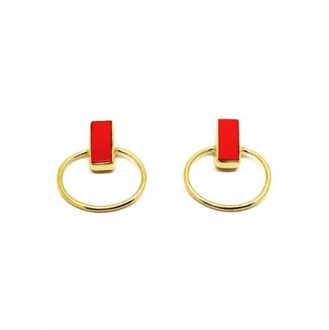 Earrings Red Coral Oval Stud Earrings