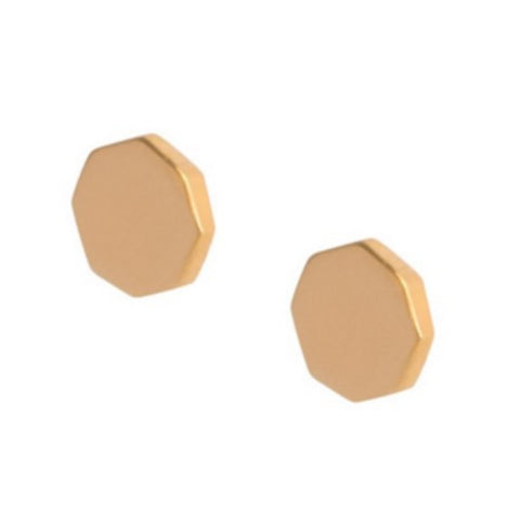 Octagon shaped gold stud earrings