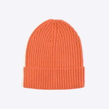 Orange Wool Ribbed Beanie Hat